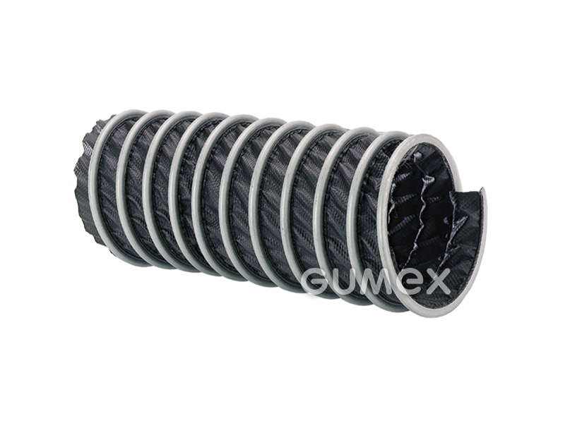 Vzduchotechnická hadice pro ventilaci a klimatizaci CP HYP 450, 38/50mm, 0,785bar/-0,45bar, hypalon-PES tkanivo, pozinkovaná ocelová spirála, -40°C/+170°C, černá